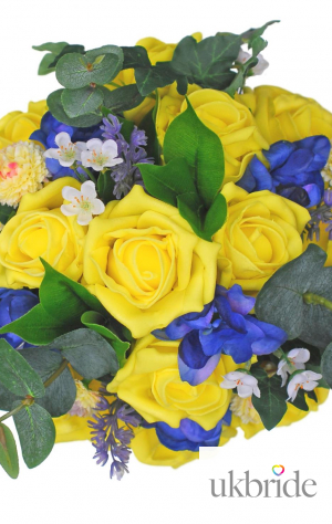 Yellow Wedding Bouquet with Aster Delphinium Lavender Waxflower  55.00 sarahsflowers.co.uk.jpg