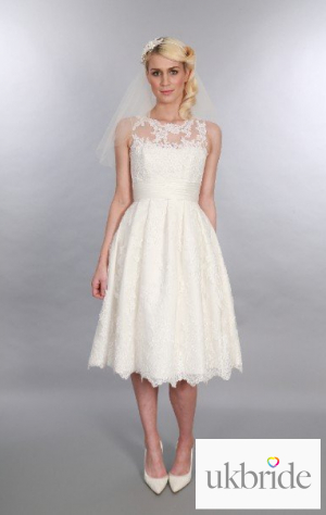 Esme Timeless Chic Tea Length Wedding Dress Lace Vintage Sleeveless 1950s Style.JPG