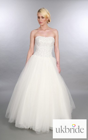 Katie Timeless Chic Full Length Prom Style Dropped Waist Wedding Dress With Pearl Detail Front.JPG