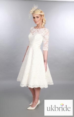 Mae Mid-WaistTimeless Chic Tea Length Lace Wedding Dress SleeveVintage 1950s 60s Style  (1).JPG
