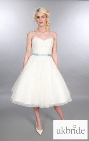 Olivia Timeless Chic Tea Length Tulle Lace Wedding Dress Vintage 1950s Style Spaghetti Strap Sweetheart Neckline1.JPG