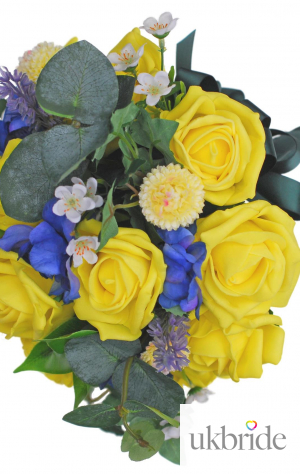 Yellow Wedding Bouquet with Aster Delphinium Lavender Waxflower 2  55.00 sarahsflowers.co.uk.jpg