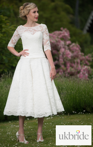 Timeless Chic Mae Drop Waist Calf Length Lace Vintage Wedding Dress With Sleeves (10).png