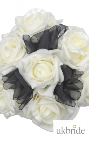 Ivory Rose & Black Organza Ribbon Flower Girl Wedding Posy  18.50 sarahsflowers.co.uk.jpg