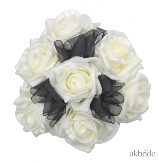 Ivory Rose & Black Organza Ribbon Flower Girl Wedding Posy  18.50 sarahsflowers.co.uk.jpg