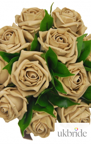 Coffee Rose Bridesmaids Posy Bouquet with Green Leaves  37.25 sarahsflowers.co.uk.jpg