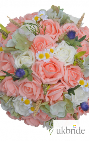 Brides Ivory & Peach Rose Wedding Bouquet With Thistles and Cattails  89.95 sarahsflowers.co.uk.jpg