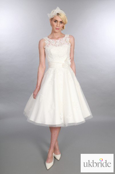 Anara Lace Timeless Chic Tea Length Wedding Dress Vintage Style Lace Tulle.JPG