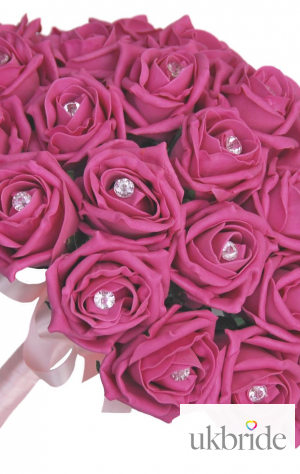 Bridal Wedding Flowers in Dark Pink Classic Roses with Diamantes 2  64.95 sarahsflowers.co.uk.jpg
