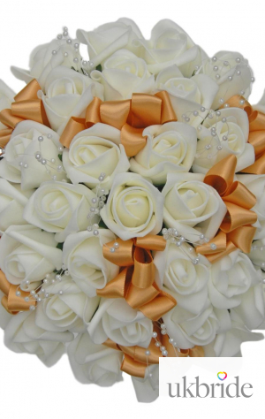 Ivory Rose & Gold Bow Bridal Bouquet with Pearl Loops  71.00 sarahsflowers.co.uk.jpg