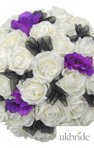 Brides Ivory Diamante Rose and Purple Lisianthus Wedding Bouquet  71.75 sarahsflowers.co.uk.jpg