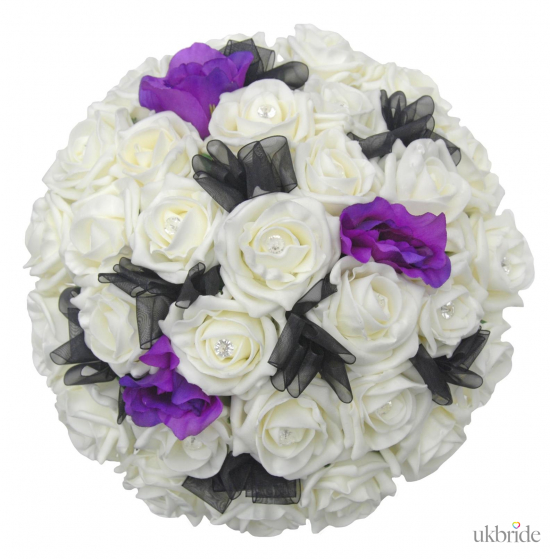 Brides Ivory Diamante Rose and Purple Lisianthus Wedding Bouquet  71.75 sarahsflowers.co.uk.jpg