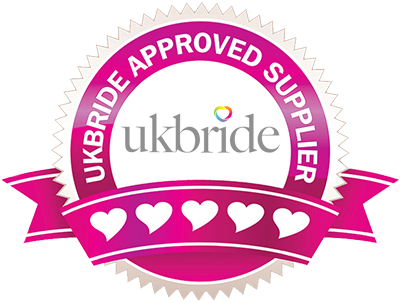 A pink circular banner reading 'UK Bride approved supplier'
