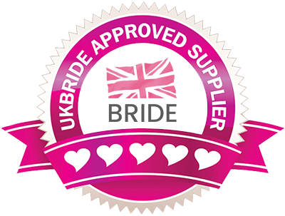 A pink circular banner reading 'UK Bride approved supplier'