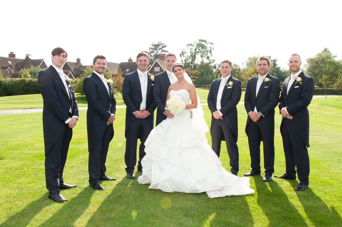 Formal Group Shot of Bride and Groom with Best Man and Ushers