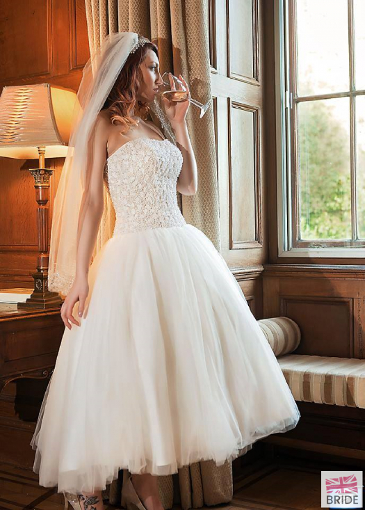 Katie - Timeless Chic 1950s Inspired Tea Length Wedding Dress Pearl and Tulle Dropped Waist-3.png