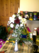centre pieces are being given as thank u flowers to both mums and nans 
