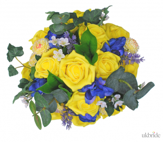 Yellow Wedding Bouquet with Aster Delphinium Lavender Waxflower  55.00 sarahsflowers.co.uk.jpg