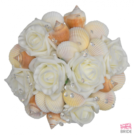 Bridesmaids Ivory Rose, Beach Shell & Crystal Wedding Bouquet  59.75 sarahsflowers.co.uk.jpg