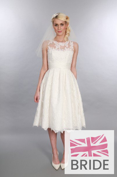 Esme Timeless Chic Tea Length Wedding Dress Lace Vintage Sleeveless 1950s Style.JPG