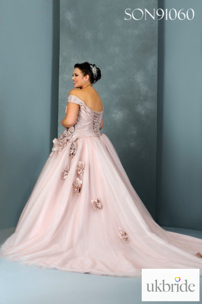 Veromia Pink  Full Off Both Shoulders Ball Gown 25993