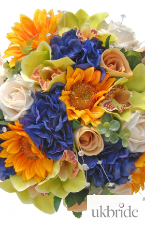 Brides Blue Silk Hydrangea, Green Orchid, Sunflower & Rose Wedding Bouquet  69.95 sarahsflowers.co.uk.jpg