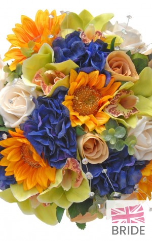 Brides Blue Silk Hydrangea, Green Orchid, Sunflower & Rose Wedding Bouquet  69.95 sarahsflowers.co.uk.jpg