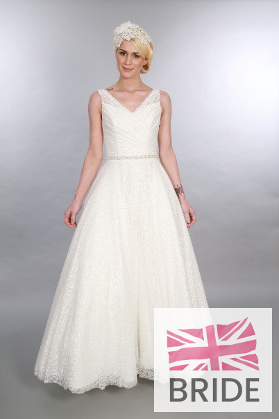 Betsy Lace Timeless Chic Lace Full Length Vintage Inspired V Neck Wedding Gown.JPG