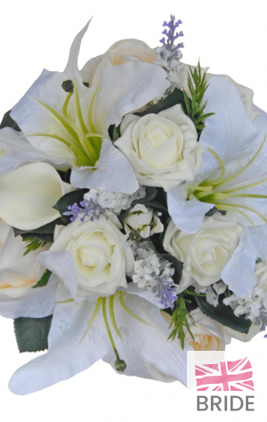 Lily, Lavender & Rose Bridal Wedding Bouquet in Ivory with Rosemary  77.75 sarahsflowers.co.uk.jpg