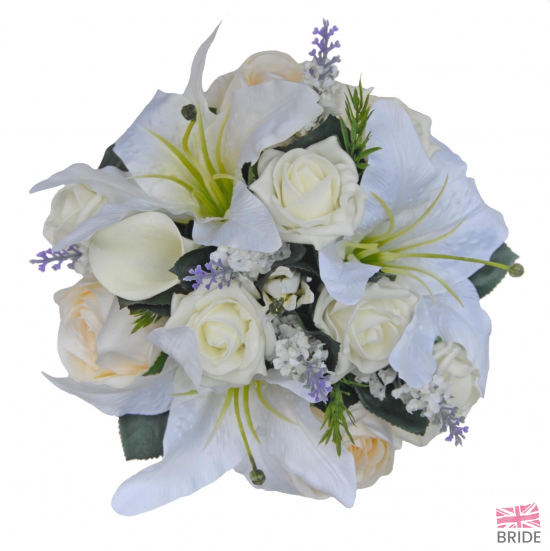 Lily, Lavender & Rose Bridal Wedding Bouquet in Ivory with Rosemary  77.75 sarahsflowers.co.uk.jpg