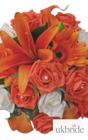 Orange Flower and Ivory Rose Bridesmaids Bouquet with Tiger Lily  48.50 sarahsflowers.co.uk.jpg