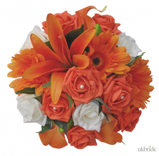 Orange Flower and Ivory Rose Bridesmaids Bouquet with Tiger Lily  48.50 sarahsflowers.co.uk.jpg