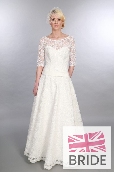 Mae Timeless Chic Lace Full Length Vintage Inspired Wedding Gown Dropped Waist Sleeves.JPG