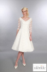 Georgia Timeless Chic Tea Length Wedding Dress Vintage Inspired V Neck Sleeves Lace Embellishment.JPG