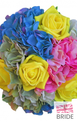 Yellow Rose Bridesmaids Wedding Posy with Pink, Green & Blue Hydrangea  41.45 sarahsflowers.co.uk.jpg