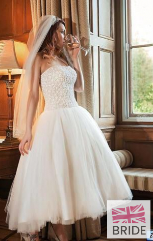 Katie - Timeless Chic 1950s Inspired Tea Length Wedding Dress Pearl and Tulle Dropped Waist.jpg