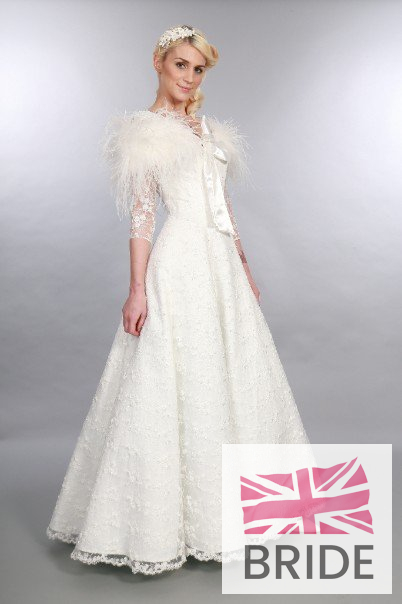 Georgia Timeless Chic Full Length Vintage Inspired Lace Wedding Dress Sleeves  Light Embellishment V Neck A Line Side full Shrug .JPG