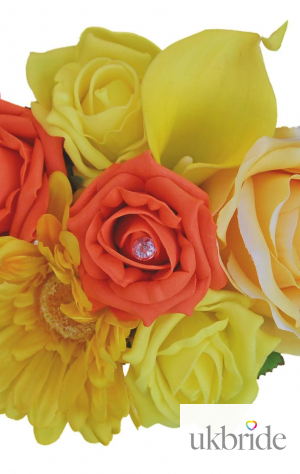 Young Bridesmaids Wedding Bouquet with Orange & Yellow Roses & Calla Lilies  24.50 sarahsflowers.co.uk.jpg