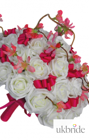Delightful Ivory Rose Bridal Bouquet with Silk Pink Cherry Blossom 2  77.50 sarahsflowers.co.uk.jpg