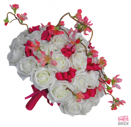 Delightful Ivory Rose Bridal Bouquet with Silk Pink Cherry Blossom 2  77.50 sarahsflowers.co.uk.jpg