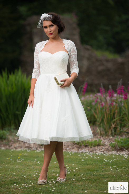 Timeless Chic Elizabeth Polka Dot Tea Length Spot Tulle & Lace Wedding Dress With Jacket  (13)-3.png