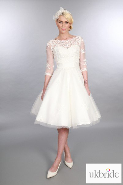 Polly Timeless Chic Tea Length Wedding Dress Vintage Inspired Sleeves1.JPG
