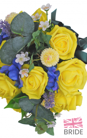 Yellow Wedding Bouquet with Aster Delphinium Lavender Waxflower 2  55.00 sarahsflowers.co.uk.jpg