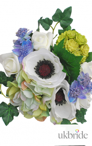 Meadow Style Young Bridesmaids Posy Bouquet in Blue and Ivory  27.50 sarahsflowers.co.uk.jpg
