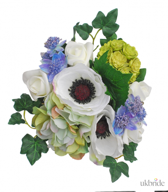 Meadow Style Young Bridesmaids Posy Bouquet in Blue and Ivory  27.50 sarahsflowers.co.uk.jpg