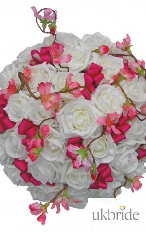 Delightful Ivory Rose Bridal Bouquet with Silk Pink Cherry Blossom  77.50 sarahsflowers.co.uk.jpg