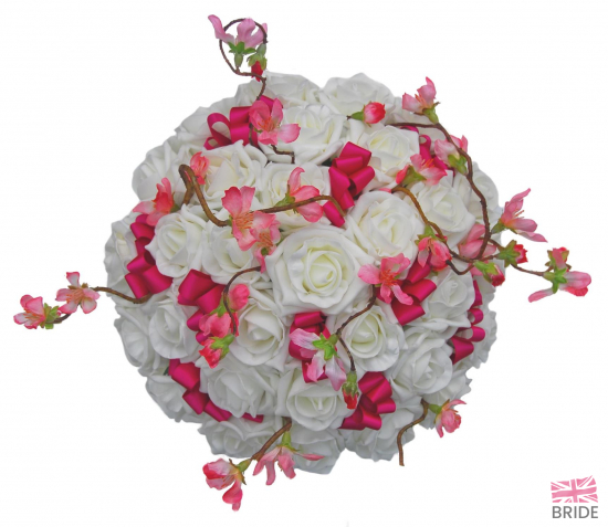 Delightful Ivory Rose Bridal Bouquet with Silk Pink Cherry Blossom  77.50 sarahsflowers.co.uk.jpg