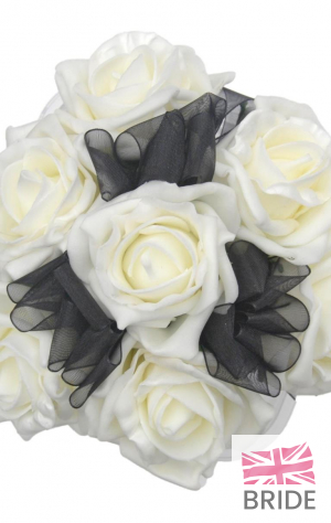 Ivory Rose & Black Organza Ribbon Flower Girl Wedding Posy  18.50 sarahsflowers.co.uk.jpg