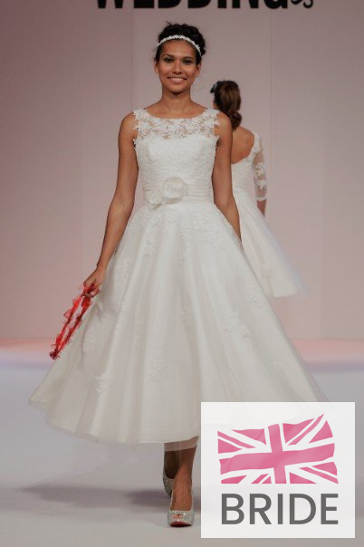 Anara Timeless Chic Tea Calf Length Lace Tulle Wedding Dress Vintage 1950s Style.jpg