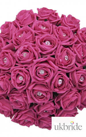 Bridal Wedding Flowers in Dark Pink Classic Roses with Diamantes  64.95 sarahsflowers.co.uk.jpg